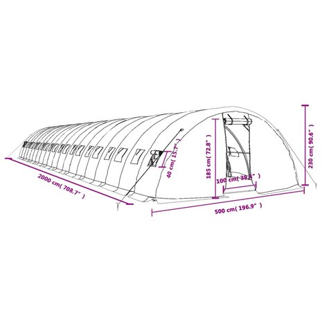 Tuinkas met stalen frame 100 m² 20x5x2,3 m groen 12