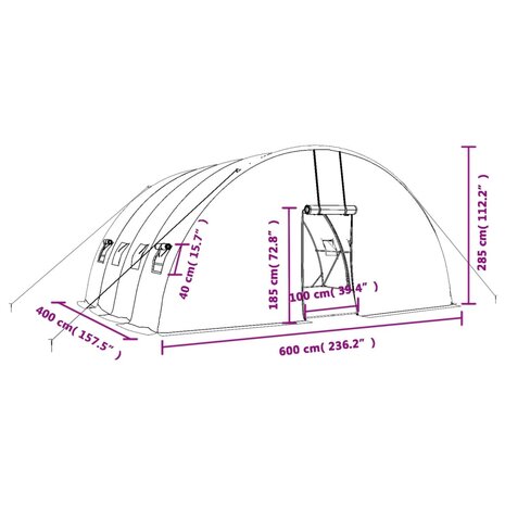 Tuinkas met stalen frame 24 m² 6x4x2,85 m groen 12