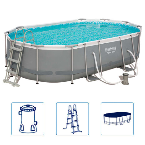 Bestway Zwembadset Power Steel ovaal 488x305x107 cm 2
