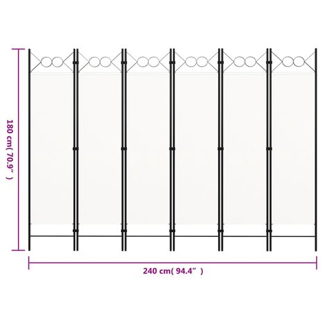 Kamerscherm met 6 panelen 240x180 cm wit 6