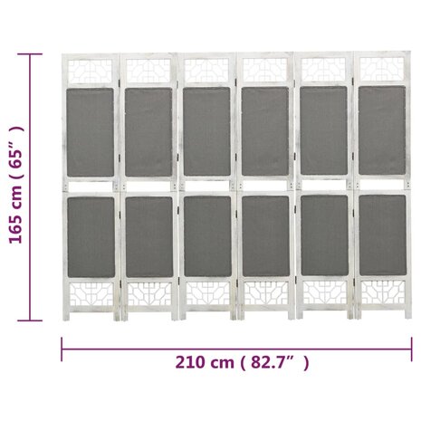 Kamerscherm met 6 panelen 210x165 cm stof grijs 7