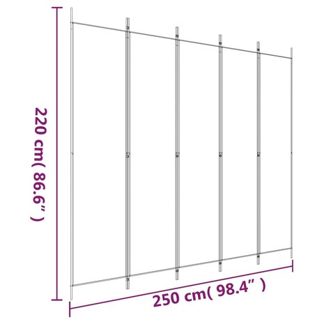 Kamerscherm met 5 panelen 250x220 cm stof wit 8