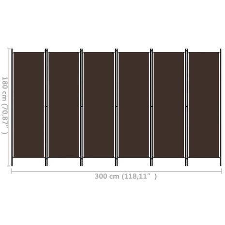 Kamerscherm met 6 panelen 300x180 cm bruin 6