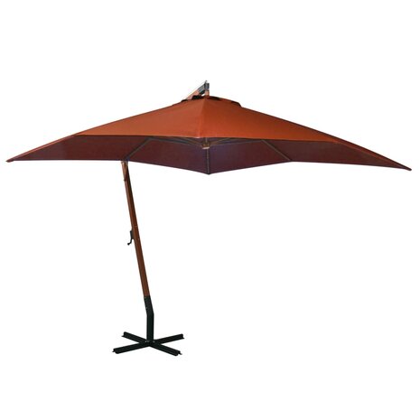 Zweefparasol met paal 3x3 m massief vurenhout terracotta 1