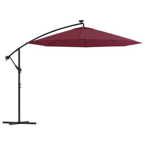 Zweefparasol met LED-verlichting en stalen paal wijnrood 2