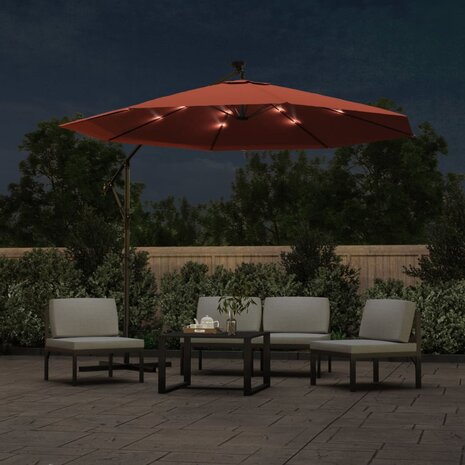 Zweefparasol met LED-verlichting en stalen paal terracotta 2