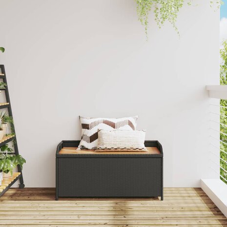 Opbergbankje 100x50x52 cm poly rattan en acaciahout zwart 3
