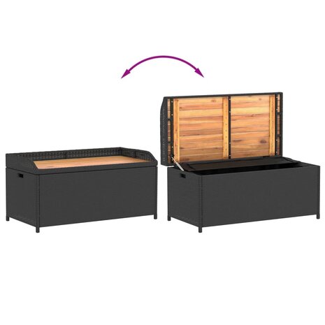 Opbergbankje 100x50x52 cm poly rattan en acaciahout zwart 7