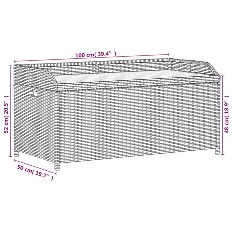 Opbergbankje 100x50x52 cm poly rattan en acaciahout zwart 11