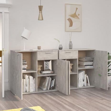 Dressoir 160x36x75 cm bewerkt hout betongrijs 3