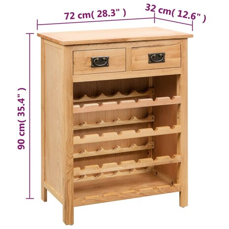 Wijnkast 72x32x90 cm massief eikenhout 6