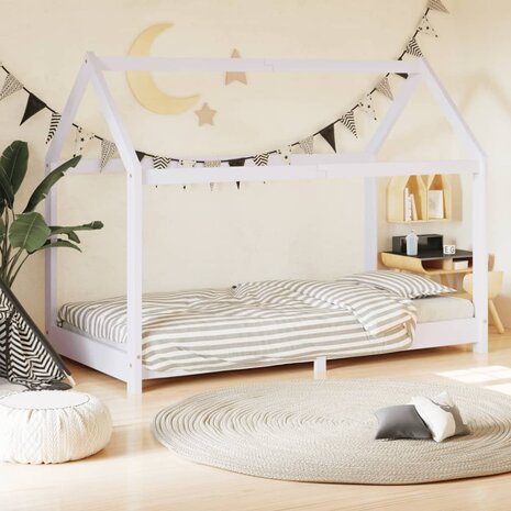 Kinderbedframe massief grenenhout wit 80x160 cm 1