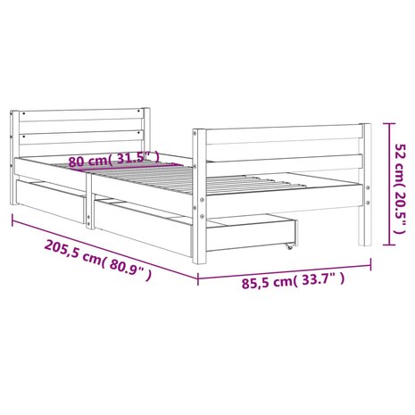 Kinderbedframe met lades 80x200 cm massief grenenhout zwart 10