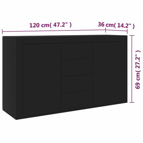 Dressoir 120x36x69 cm bewerkt hout zwart 8