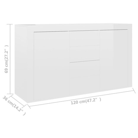 Dressoir 120x36x69 cm bewerkt hout hoogglans wit 8