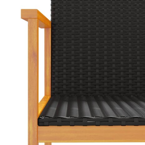 Tuinstoelen 2 st poly rattan en massief hout zwart 8