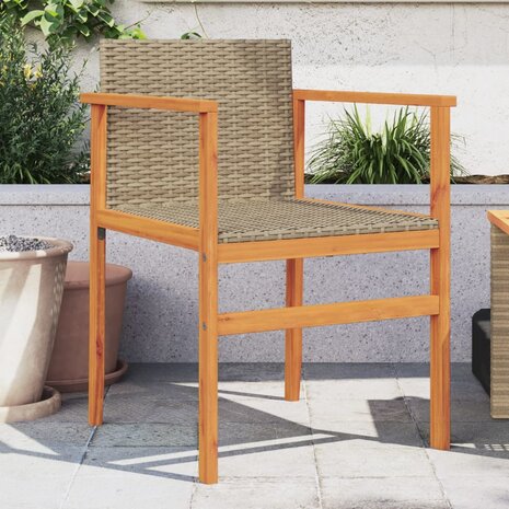 Tuinstoelen 2 st poly rattan en massief hout beige 1