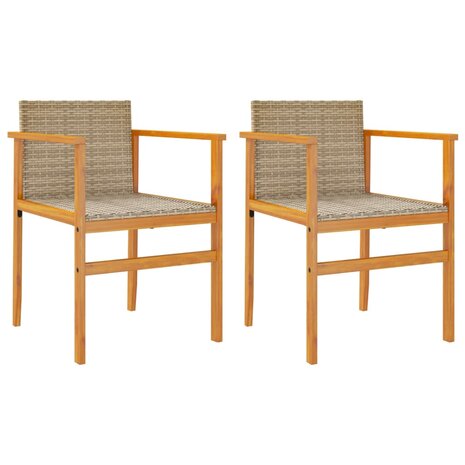 Tuinstoelen 2 st poly rattan en massief hout beige 2