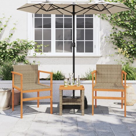 Tuinstoelen 2 st poly rattan en massief hout beige 3