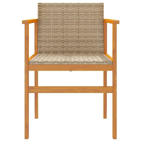 Tuinstoelen 2 st poly rattan en massief hout beige 5