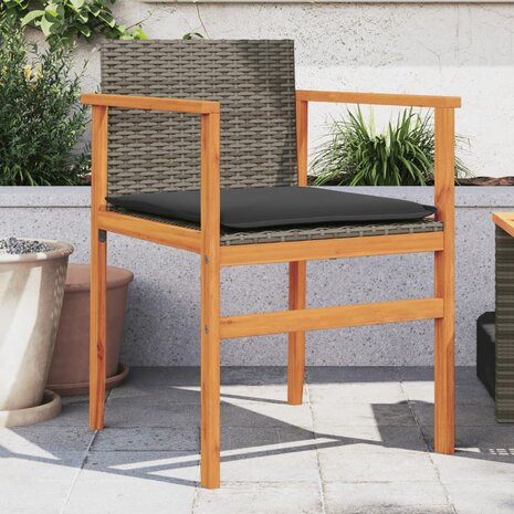 Tuinstoelen 2 st met kussens poly rattan en massief hout grijs 1