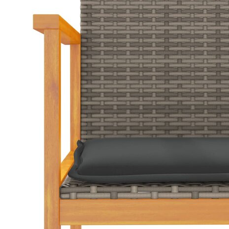 Tuinstoelen 2 st met kussens poly rattan en massief hout grijs 8