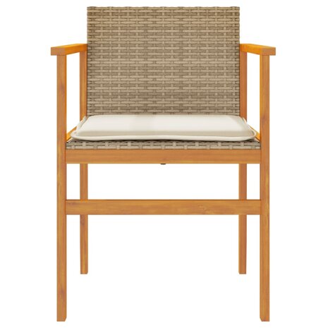 Tuinstoelen 2 st met kussens poly rattan en massief hout beige 5