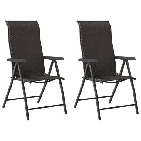 Tuinstoelen 2 st inklapbaar poly rattan zwarte koffiekleur 2