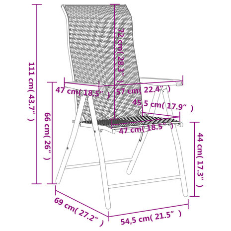 Tuinstoelen 2 st inklapbaar poly rattan grijs 11