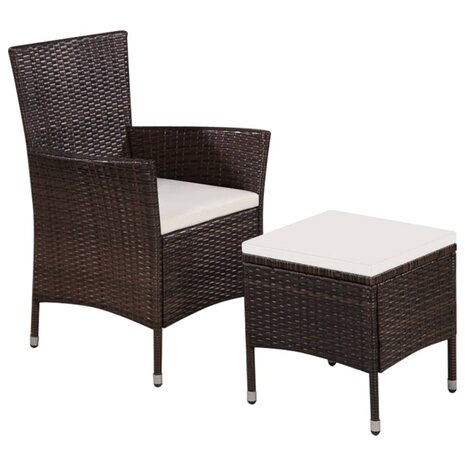 Tuinstoel en kruk met kussens poly rattan bruin 1