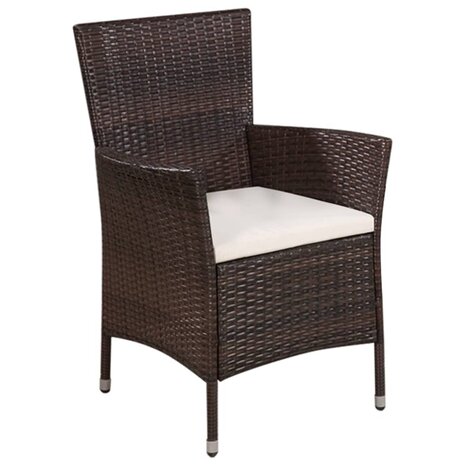 Tuinstoel en kruk met kussens poly rattan bruin 2