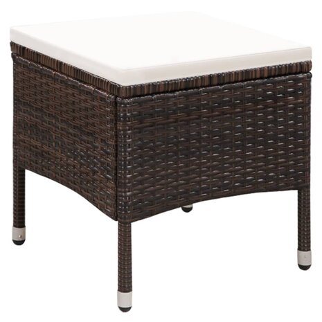 Tuinstoel en kruk met kussens poly rattan bruin 3