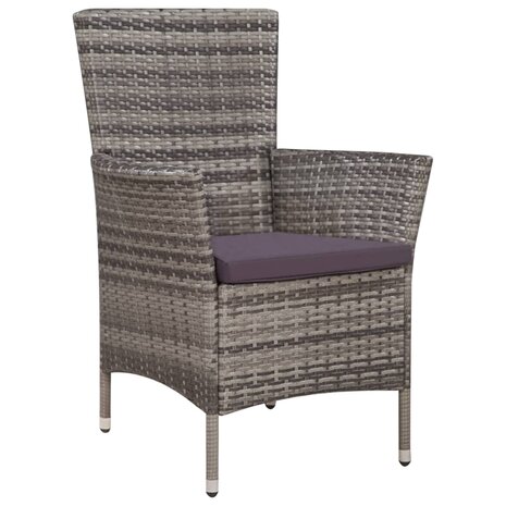 Tuinstoel en kruk met kussens poly rattan grijs 2