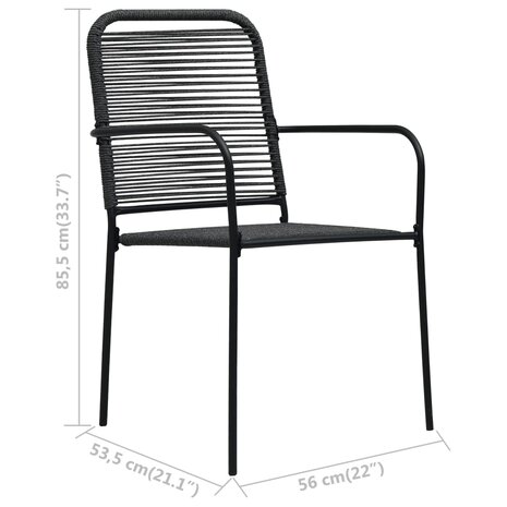 Tuinstoelen 2 st katoenen touw en staal zwart 7