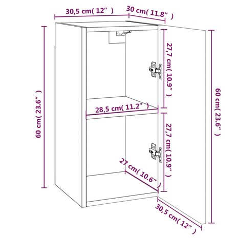 Tv-meubel 30,5x30x60 cm bewerkt hout grijs sonoma eiken 10