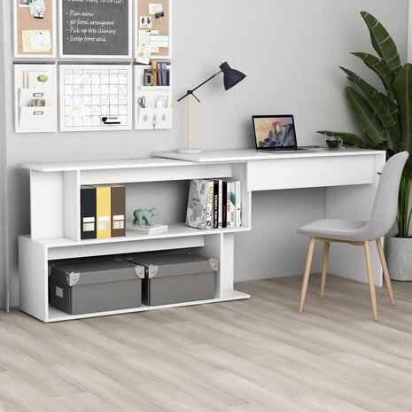 Hoekbureau 200x50x76 cm bewerkt hout wit 1