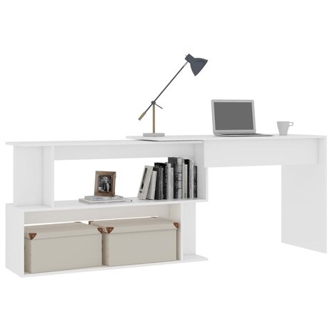 Hoekbureau 200x50x76 cm bewerkt hout wit 3