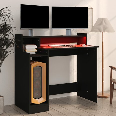 Bureau met LED-verlichting 97x45x90 cm bewerkt hout zwart 5