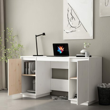 Bureau 140x50x75 cm massief grenenhout wit 3