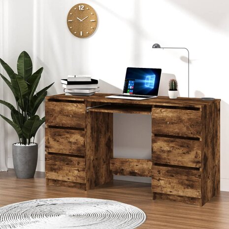Bureau 140x50x77 cm bewerkt hout gerookt eikenkleurig 1