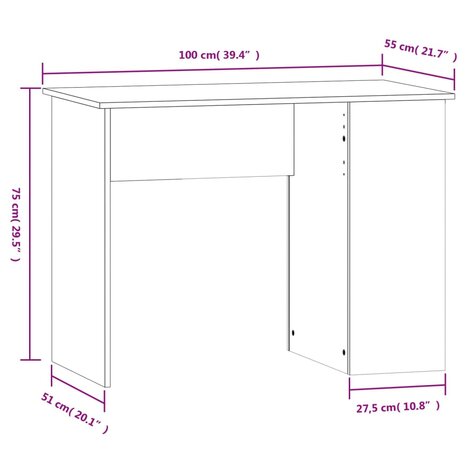 Bureau 100x55x75 cm bewerkt hout wit 8