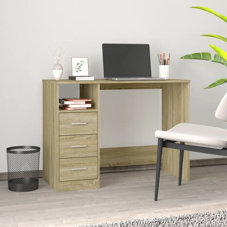 Bureau met lades 102x50x76 cm bewerkt hout sonoma eikenkleurig 1