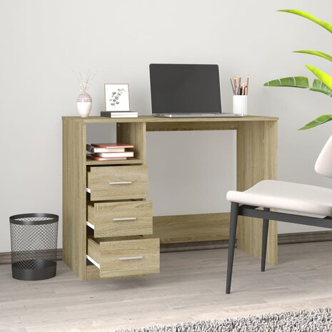Bureau met lades 102x50x76 cm bewerkt hout sonoma eikenkleurig 3