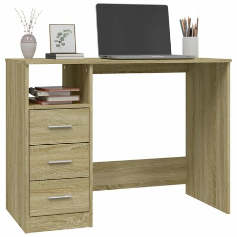 Bureau met lades 102x50x76 cm bewerkt hout sonoma eikenkleurig 4