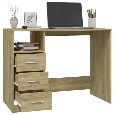 Bureau met lades 102x50x76 cm bewerkt hout sonoma eikenkleurig 5