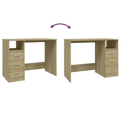 Bureau met lades 102x50x76 cm bewerkt hout sonoma eikenkleurig 9