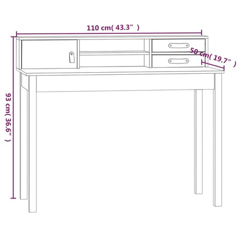 Bureau 110x50x93 cm massief grenenhout 9