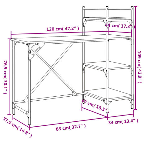 Computerbureau met schappen 120x47x109 cm zwart 9