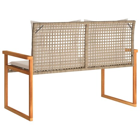 Tuinbankje met kussen poly rattan en acaciahout gemengd beige 6