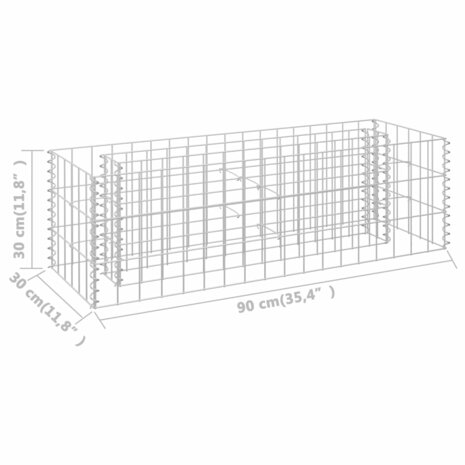 Gabion plantenbak verhoogd 90x30x30 cm gegalvaniseerd staal 7